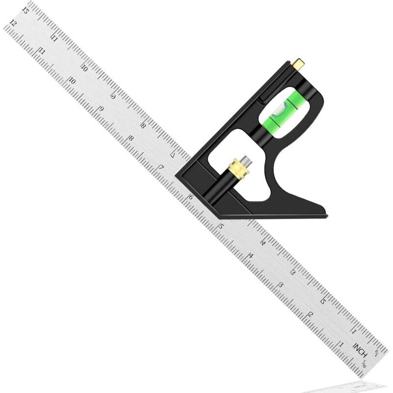 foto del prodotto snq squadra combinata in acciaio inossidabile da 300 mm squadra da falegname regolabile a 45 90 gradi con livella a bolla strumento di