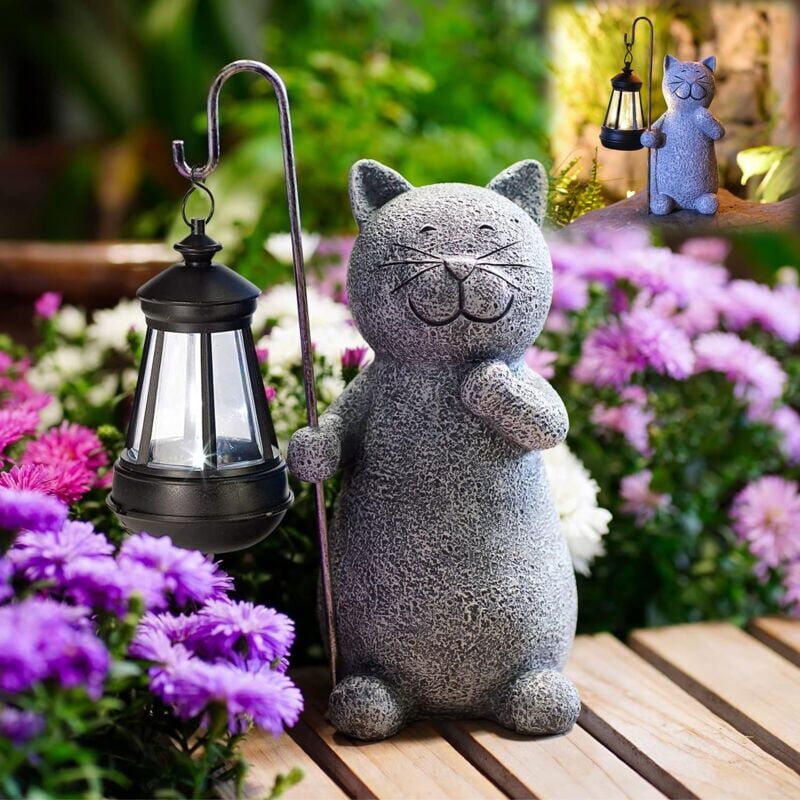 foto del prodotto snq statua animale decorazione gatto statua da giardino per esterni con lampada solare decorazione per soggiorno gattino regalo per donne uomini