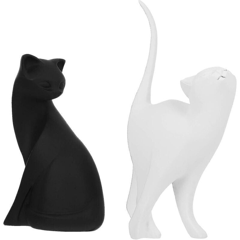 foto del prodotto snq statua di gatto in resina scultura di gatto per la decorazione di casa e ufficio ornamento artigianale in resina 2 pezzi, bianco e nero 