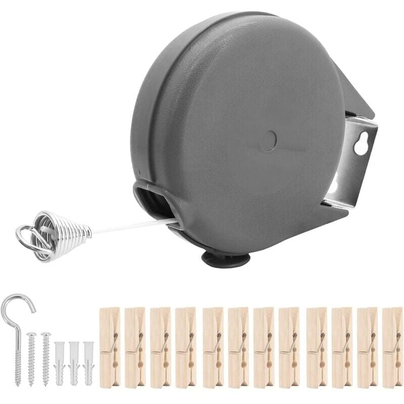 foto del prodotto snq stendibiancheria retrattile per interni esterni 12 m di lunghezza stendibiancheria portatile con clip in legno stendibiancheria