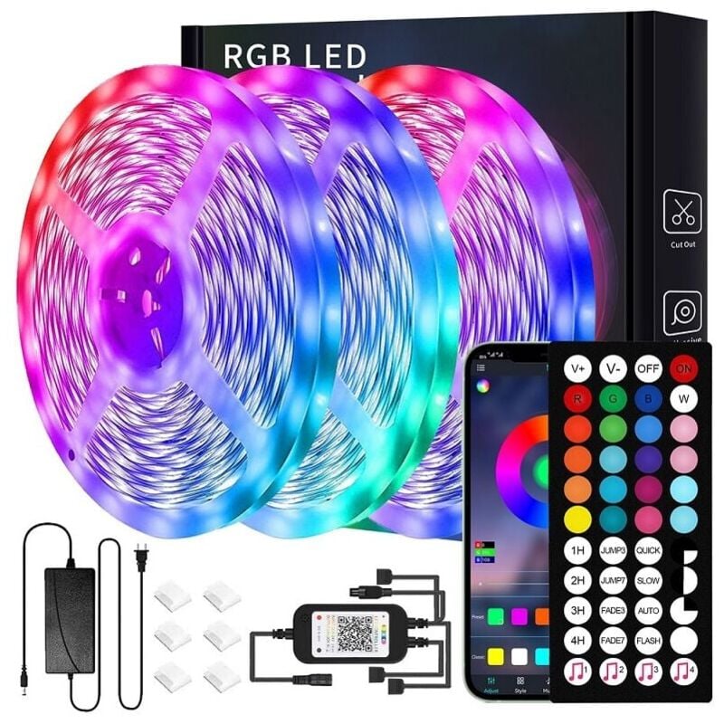 foto del prodotto snq striscia led 30m 15mx2 striscia led bluetooth 5050 rgb, controllata tramite app per smartphone e telecomando, sincronizzazione con ritmo
