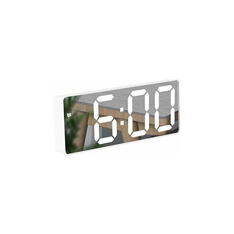 foto del prodotto snq sveglia a specchio, sveglia digitale con display a led, data temperatura snooze 2 sveglie porta di ricarica usb, per viaggio, camera da letto,