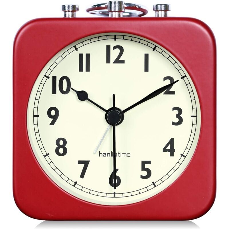 foto del prodotto snq sveglia analogica quadrata rossa sveglia da viaggio silenziosa in metallo piccola per bambini camera da letto comodino soggiorno ufficio rosso
