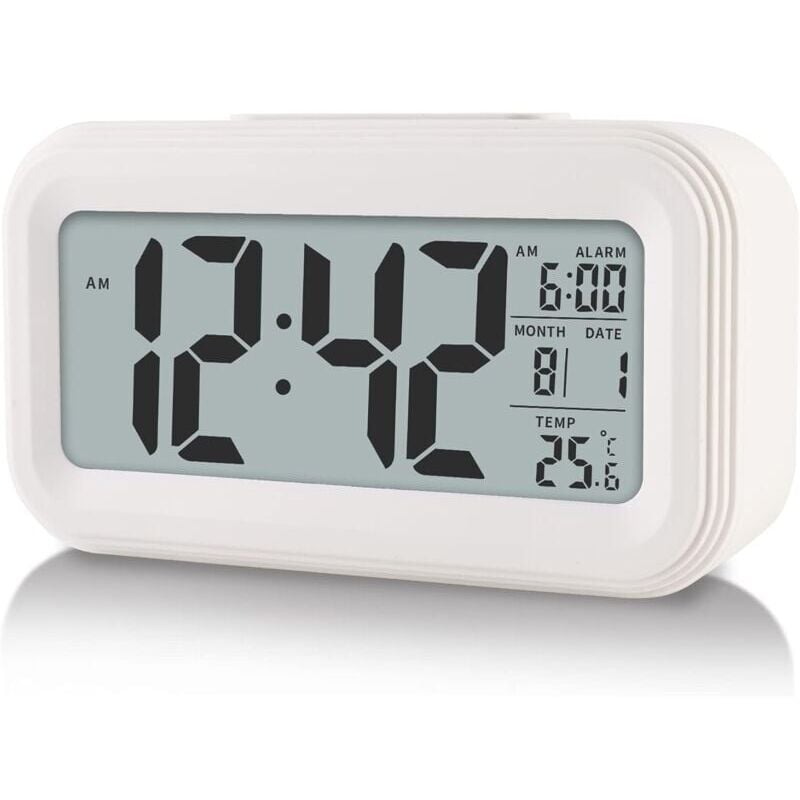 foto del prodotto snq sveglia digitale con temperatura ambiente, alimentazione a batteria, modalit snooze bianco 