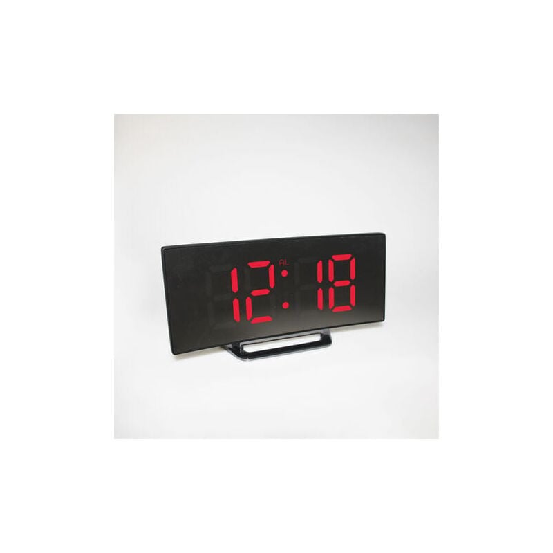 foto del prodotto snq sveglia digitale rossa in camera da letto, display a specchio a led, 12 24 ore, temperatura, data, luce notturna, snooze, ricarica usb e