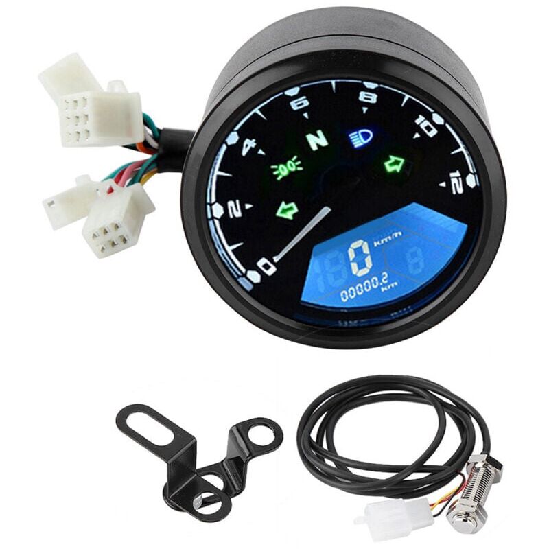 foto del prodotto snq tachimetro universale per moto con display digitale lcd da 12 v, indicatore del livello del carburante