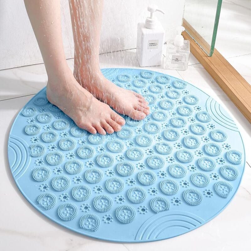 foto del prodotto snq tappetino da bagno massaggiante rotondo tep antiscivolo antibatterico e antimuffa lavabile in lavatrice con fori di drenaggio e ventose 55 x 55