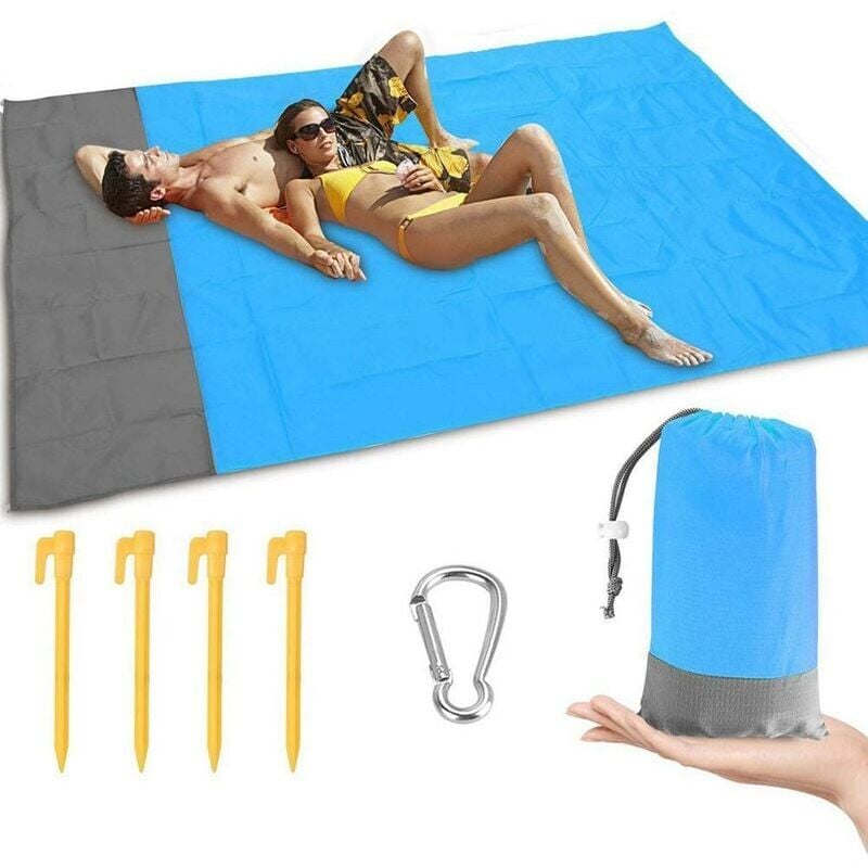 foto del prodotto snq tappetino da spiaggia impermeabile, grande telo da spiaggia antisabbia 200 cm x 145 cm per spiaggia, campeggio, picnic, parco, viaggi ecc.