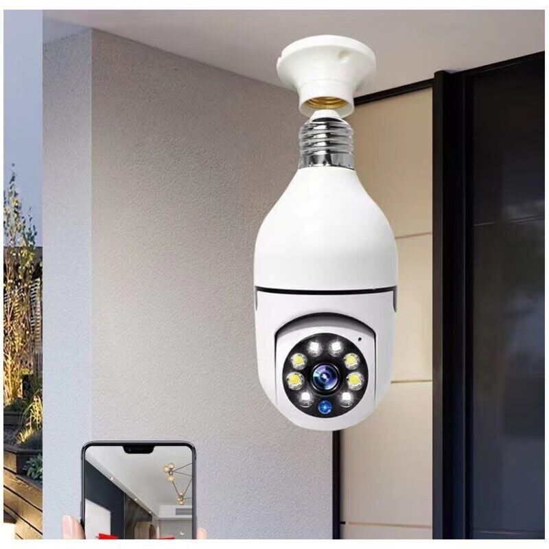 foto del prodotto snq telecamera di sicurezza wi fi wireless con lampadina, telecamera a cupola hd 1080p con visione notturna, vista panoramica esterna a 360 gradi,