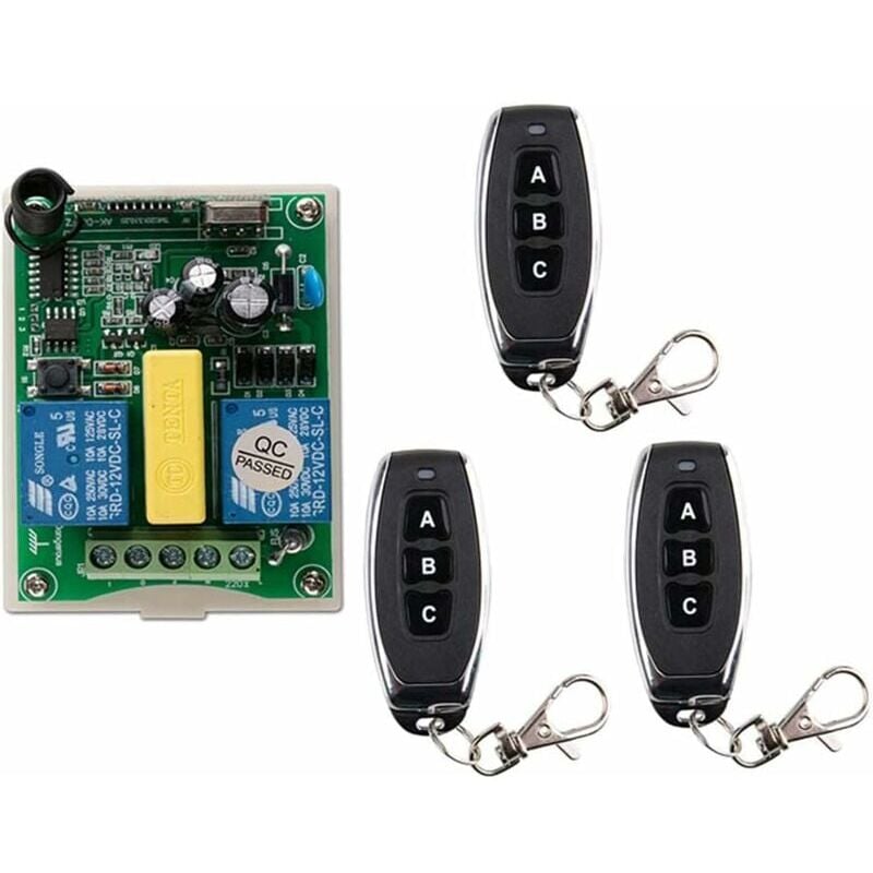 foto del prodotto snq telecomando wireless a 2 canali, 1 ricevitore 3 trasmettitori per kit radio per porta da garage con tubo, controller motore per verricello