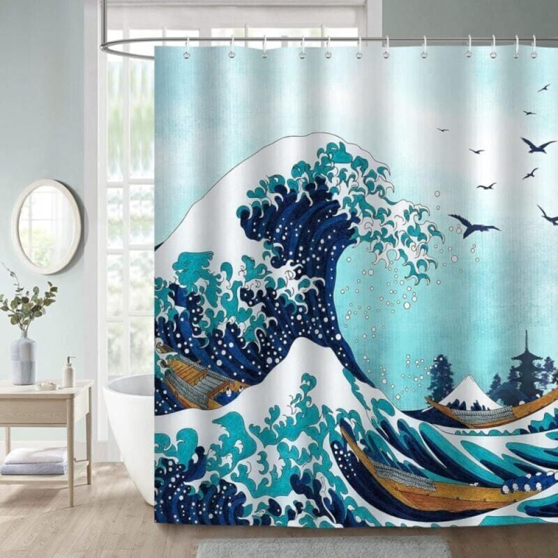 foto del prodotto snq tenda da bagno 180 x 180 cm in tessuto di poliestere antimuffa impermeabile lavabile tenda da bagno con 12 ganci per vasca da bagno