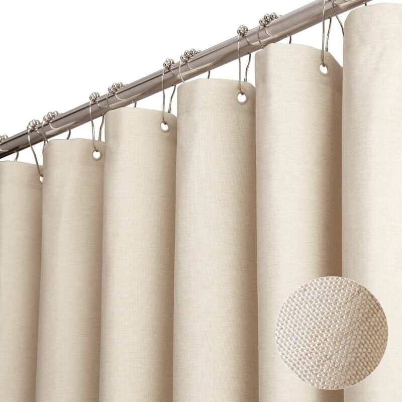 foto del prodotto snq tenda da doccia in tessuto beige crema 180 x 180 cm set resistente con 12 ganci in plastica impermeabile e decorativa