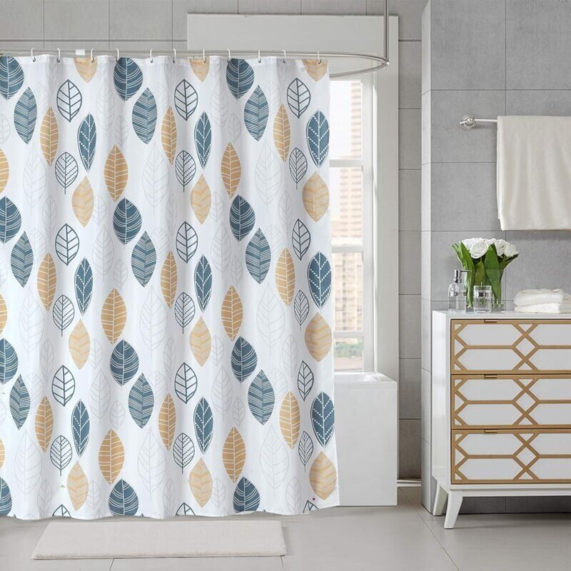 foto del prodotto snq tenda da doccia, tenda da bagno, motivo a foglie di piante, geometria, fiori, tessuto in poliestere, tenda da bagno impermeabile con 12 ganci,