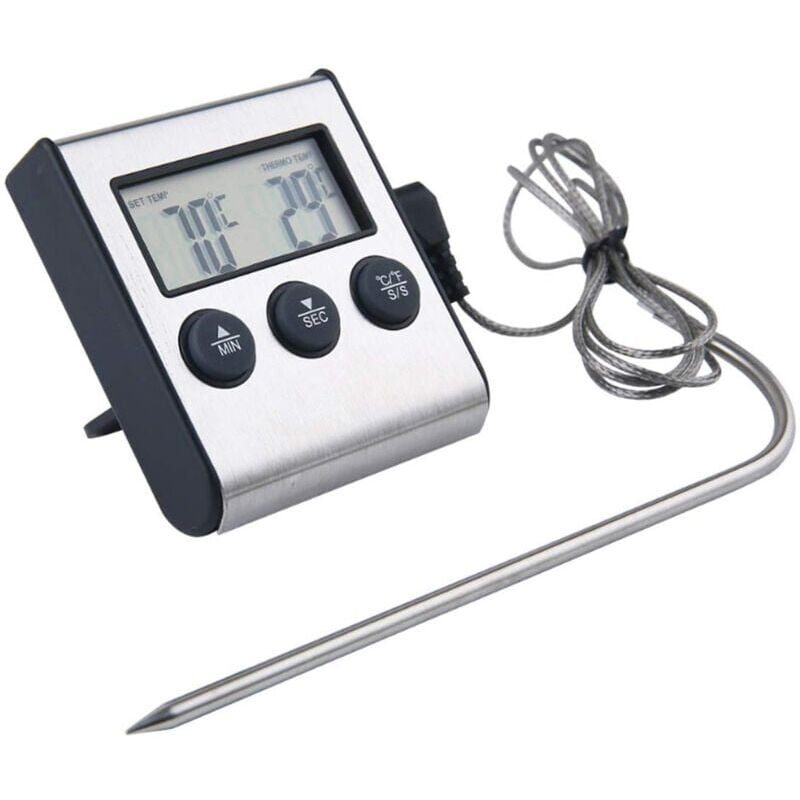 foto del prodotto snq termometro digitale per arrosti arrosto, digitale, 2 in 1, con orologio da cucina, sonda di temperatura rimovibile, per carne, da 10 c a