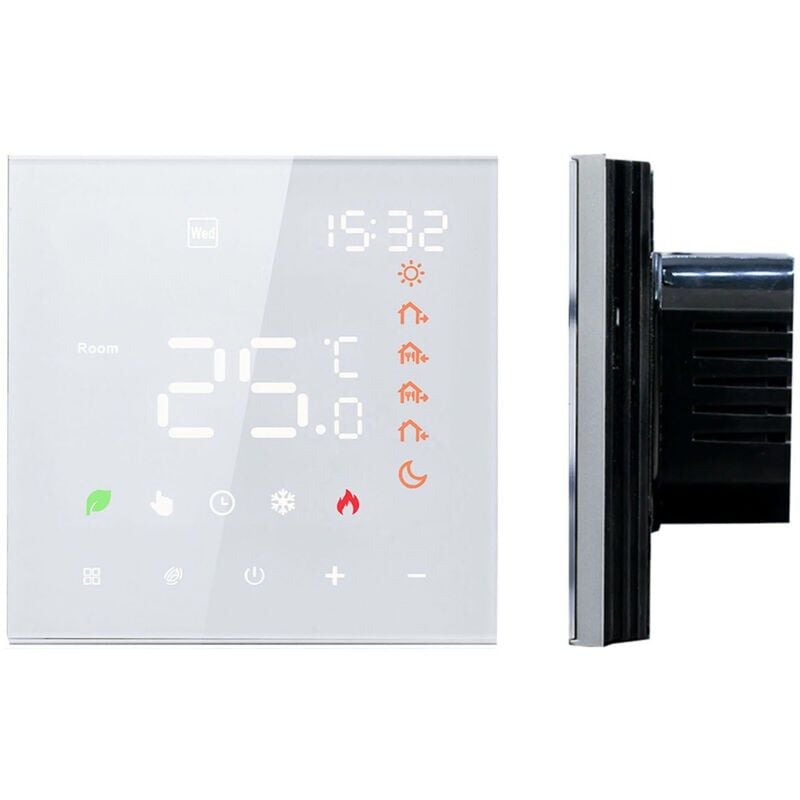 foto del prodotto snq termostato intelligente 16a, termostato digitale programmabile con schermo touch lcd per riscaldamento a pavimento, termostato a parete