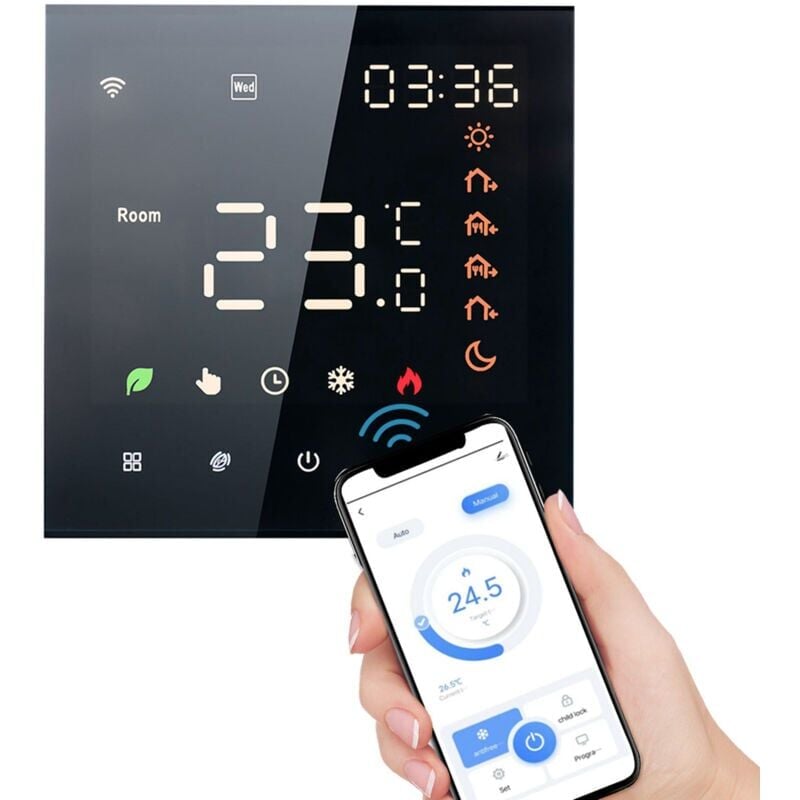 foto del prodotto snq termostato wifi intelligente , controllo vocale, display lcd programmabile digitale 3a, touch screen, termostato per riscaldamento a pavimento,
