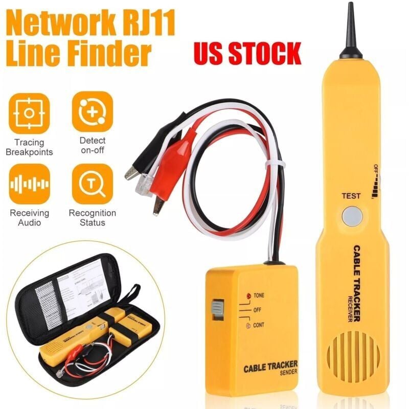 foto del prodotto snq tester di circuito, localizzatore di cavi, generatore di toni, kit di sonde, per reti telefoniche, coassiali, automotive, con spine rj11 e