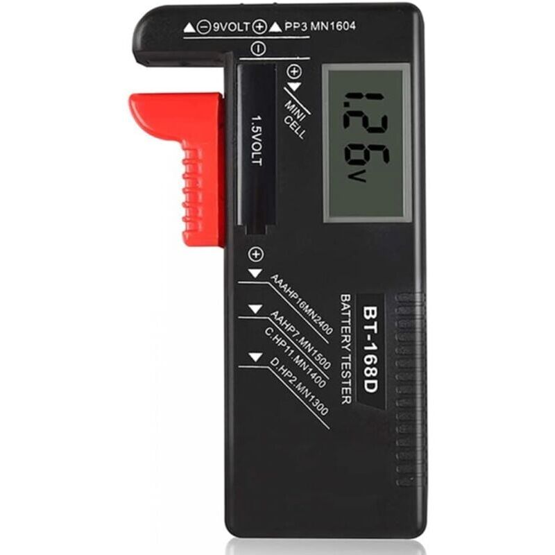 foto del prodotto snq tester digitale per batterie, tester universale per batterie, adatto per batterie aa, aaa, c, d, pp3, 9 v, 1,5 v