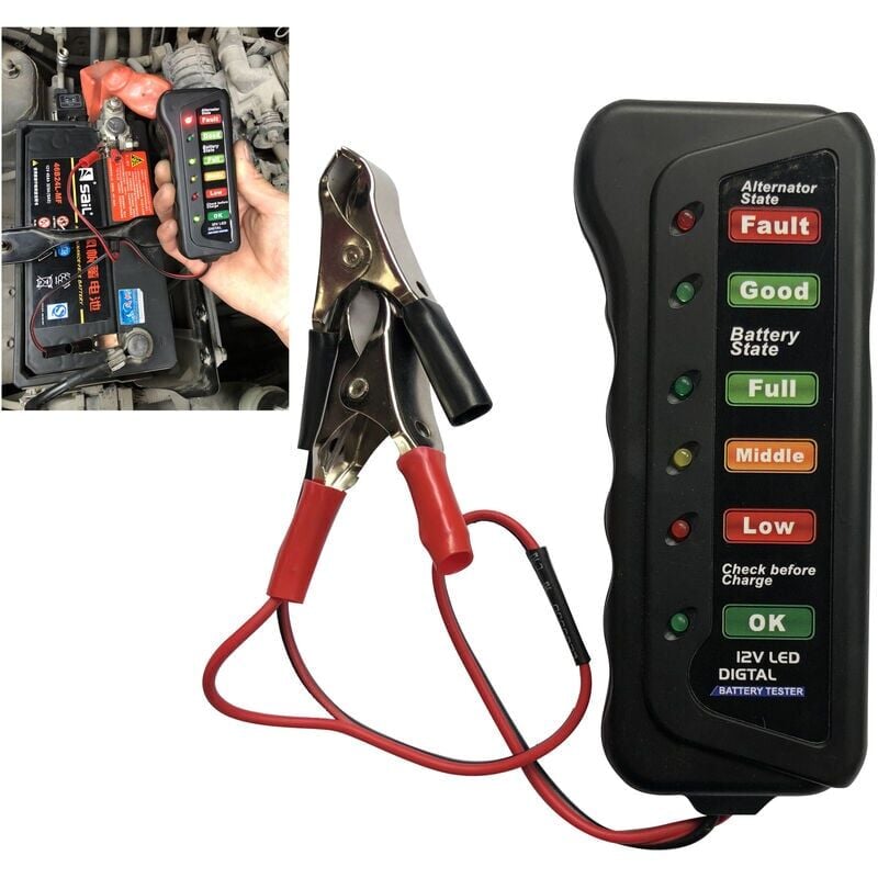 foto del prodotto snq tester per batteria da 12 v, 6 indicatori led, tester per batteria per auto, analizzatore di batteria per alternatore da 12 v per auto e moto