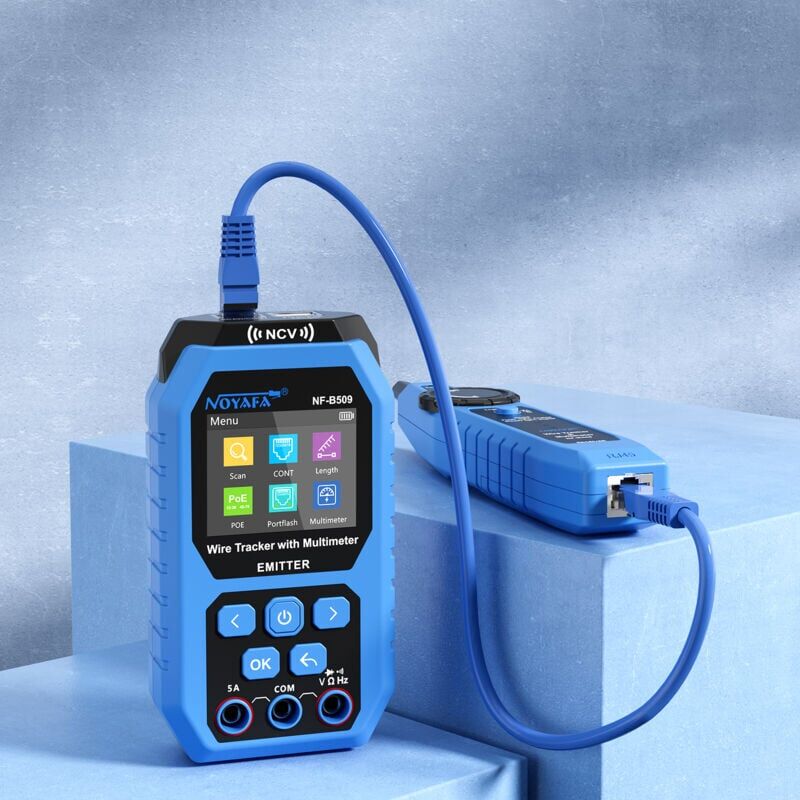 foto del prodotto snq tester per cavi di rete con multimetro, tester per cavi ethernet porta lampeggiante ncv anti burn ac dc voltmetro poe tester sensore di segnale
