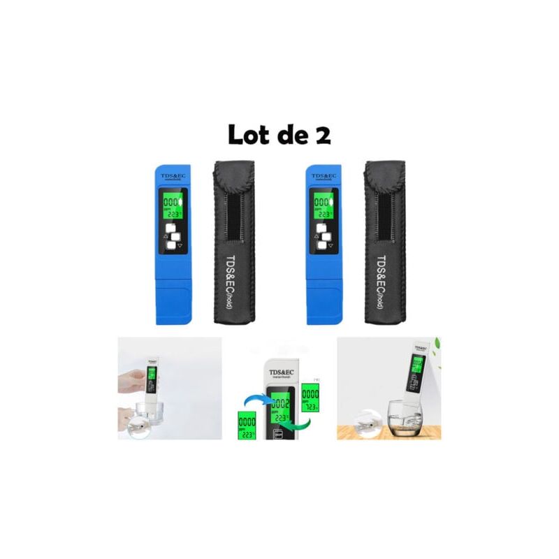 foto del prodotto snq testeur tds num rique 2 pi ces 3 en 1 multifonction tds, ec et temp rature avec grand cran lcd r tro clair pour le contr le de la qualit de