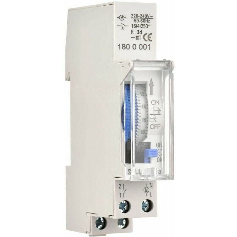 foto del prodotto snq timer meccanico 24 ore, timer minimo 15 minuti, montaggio su guida, batteria integrata, sul180a ac220 240v grigio sul180a ac220 240v grigio