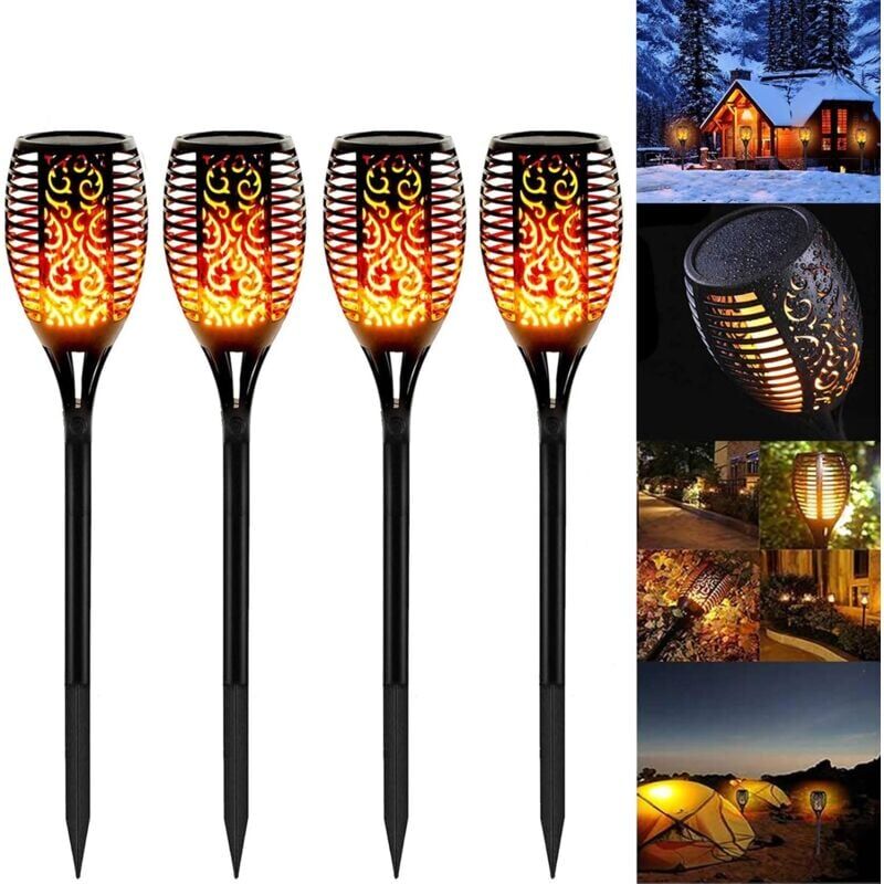 foto del prodotto snq torcia da giardino, 4 confezioni di luci a led a fiamma solare, impermeabili, ip65, lampada da giardino, decorazione e lampada a luce solare