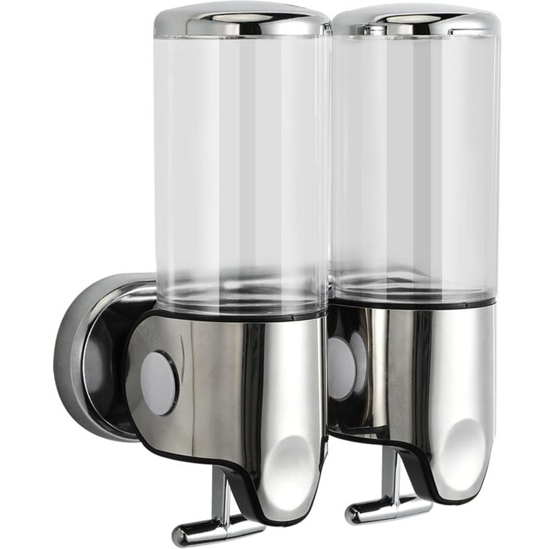 foto del prodotto snq trasparente 500ml x 2 distributore di sapone a parete, distributore di sapone per le mani a doppia testa distributore di gel doccia liquido