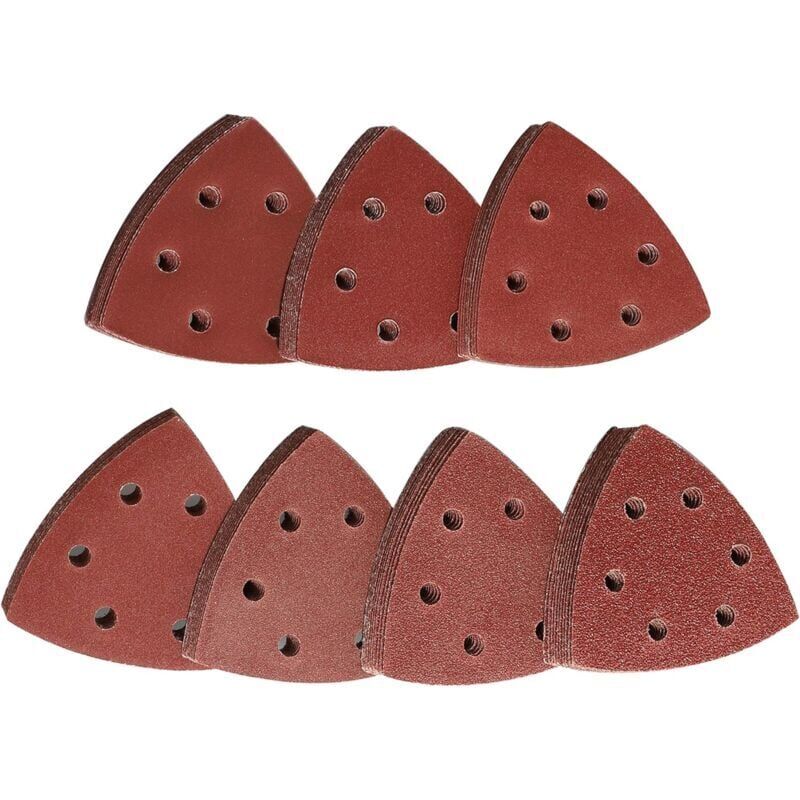 foto del prodotto snq triangoli abrasivi delta, 70 pezzi, mixpack, 10 x grana 60 80 120 180 240 320 400 ciascuno, 90 x 90 x 90 mm, per levigatrici delta, triangoli