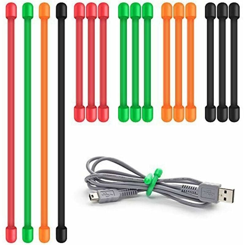 foto del prodotto snq - twist ties confezione da 16 fascette in silicone multiuso, riutilizzabili, organizer per cavi in gomma per la gestione dei cavi 3 pollici, 6