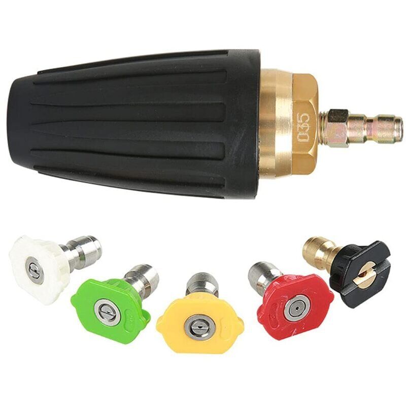 foto del prodotto snq ugello turbo rotante, 1,8 gpm 3000 psi 035 per idropulitrice, ugello turbo rotante con attacco rapido da 1 4 , kit di accessori per