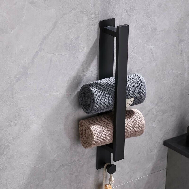 foto del prodotto snq un normale portasciugamani nero non ha bisogno di essere forato, con un gancio portasciugamani per il bagno portasciugamani per gli ospiti