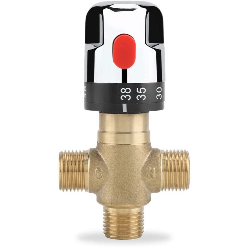 foto del prodotto snq valvola miscelatrice termostatica, valvola di controllo della temperatura dell acqua in ottone massiccio g1 2, valvola miscelatrice
