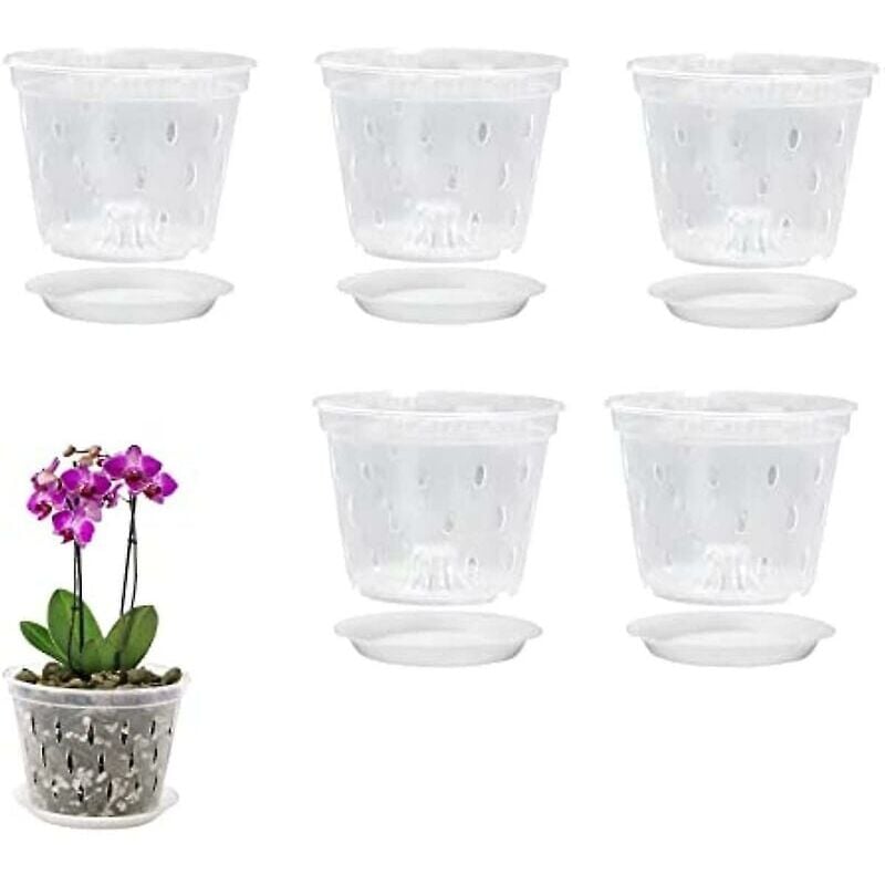 foto del prodotto snq vasi trasparenti per orchidee da 5 pollici con fori e piattini, fioriera per orchidee in plastica traspirante per interni ed esterni,