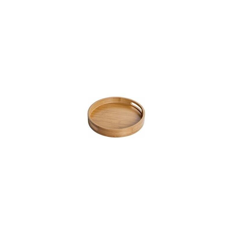 foto del prodotto snq vassoio rotondo in legno con manici, vassoio decorativo rotondo, bamb naturale, utilizzato per snack, frutta, caff 40 x 40 x 5 cm 