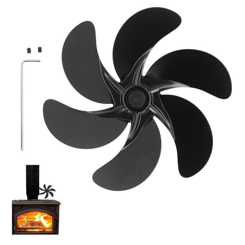 foto del prodotto snq ventilatore per camino a 6 pale, accessori per ventilatori per stufe a legna in lega di alluminio nero