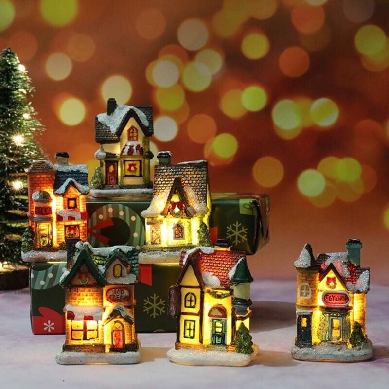 foto del prodotto snq villaggio di natale con illuminazione, lanterna di natale a led, decorazione natalizia, luci americane a corda, artigianato natalizio, a