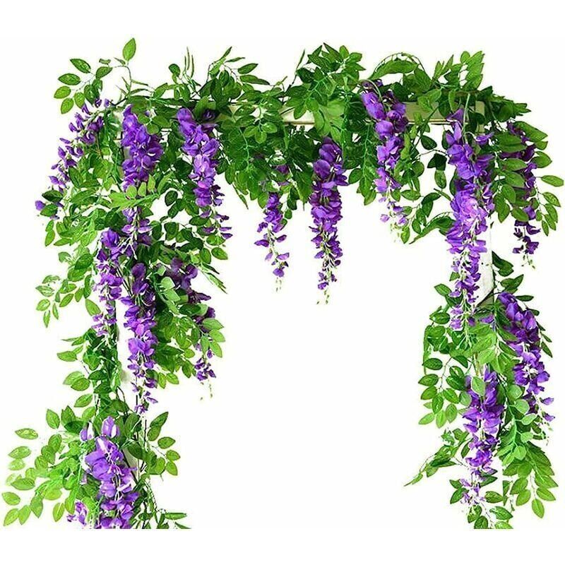 foto del prodotto snq viti di glicine artificiali, 2 pezzi di fiori di seta finti, rampicanti appesi, piante artificiali, muro da giardino, verde all aperto,