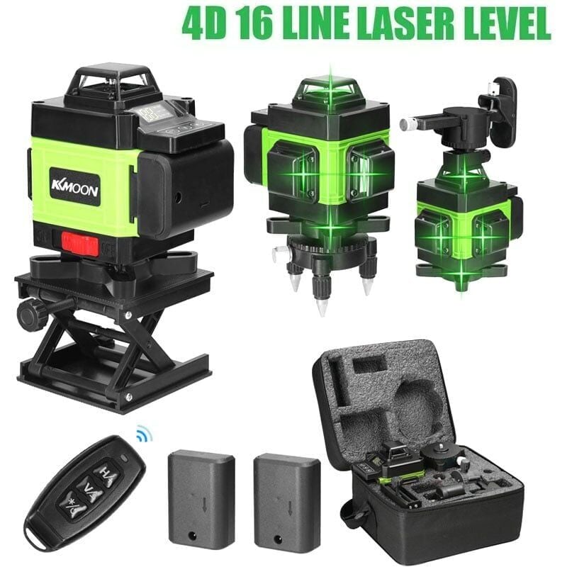 foto del prodotto snq x livella laser a 360 , livella laser verde 4d autolivellante, 16 linee, linea laser orizzontale e verticale verde a 3 con 2 batterie