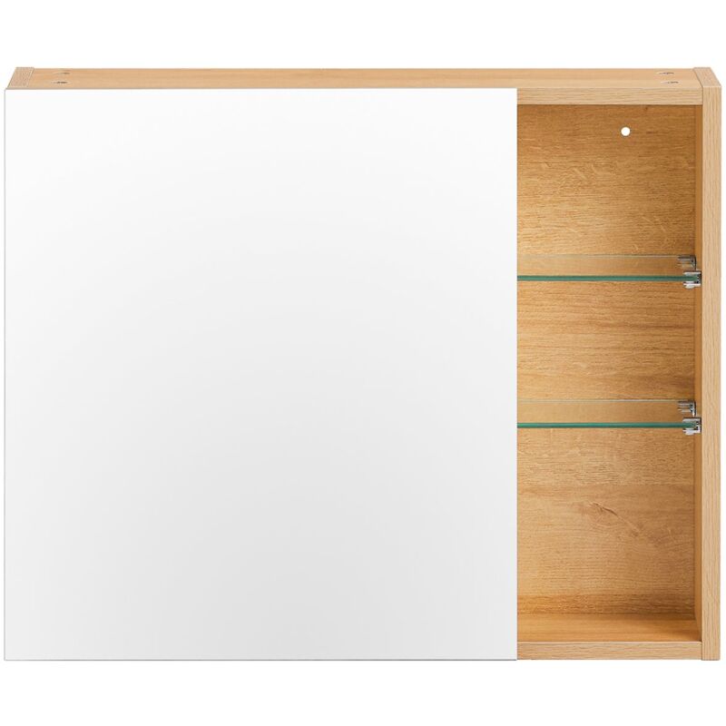 foto del prodotto sobuy armadietto pensile con 1 anta a specchio armadietto con ripiani aperti mobile da bagno naturale 60x15x50cm bzr173 n