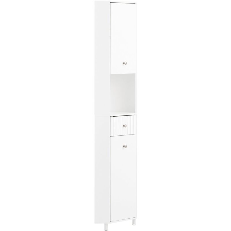foto del prodotto sobuy armadio alto con 2 ante, mobile bagno con ripiani aperti, colonna bagno bianco, 44x31x171 cm bzr193 w