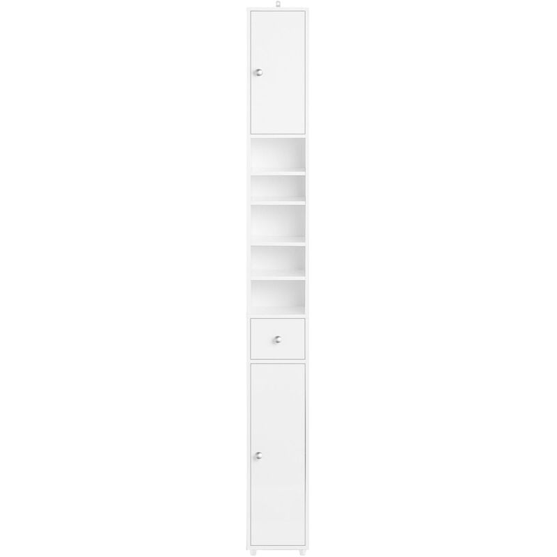 foto del prodotto sobuy armadio colonna bagno, mobile bagno alto con 2 ante e 1 cassetto altezza 180 cm bianco lucido bzr167 gw