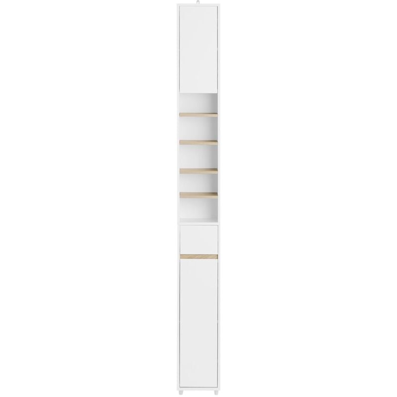foto del prodotto sobuy armadio colonna bagno, mobile bagno alto con 2 ante e 1 cassetto altezza 180 cm bianco naturale bzr34 wn