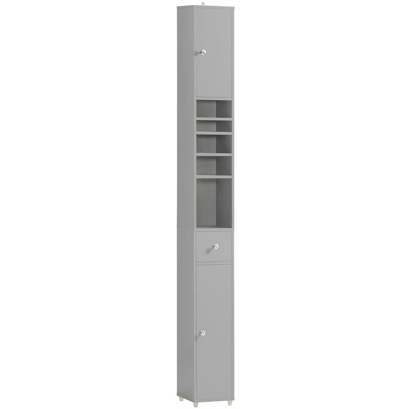 foto del prodotto sobuy armadio colonna bagno, mobile bagno alto con 2 ante e 1 cassetto altezza 180 cm grigio bzr34 hg