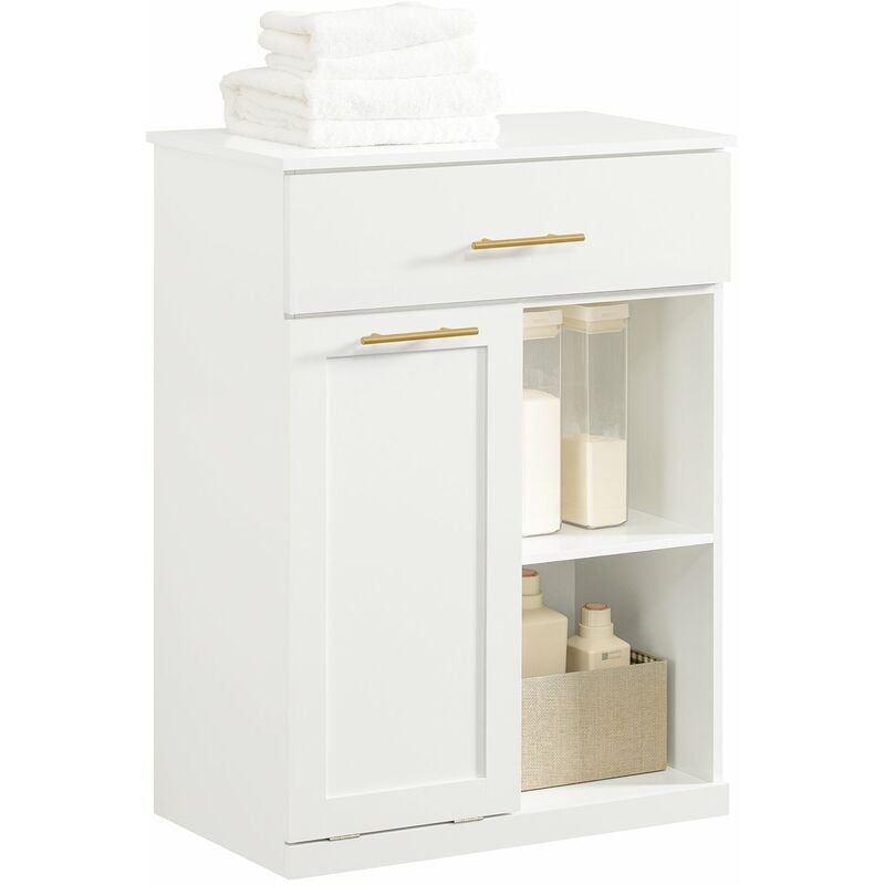 foto del prodotto sobuy armadio portabiancheria con sacca portabiancheria pieghevole mobile da bagno con 1 cassetto bianco 66x37x95cm bzr66 w