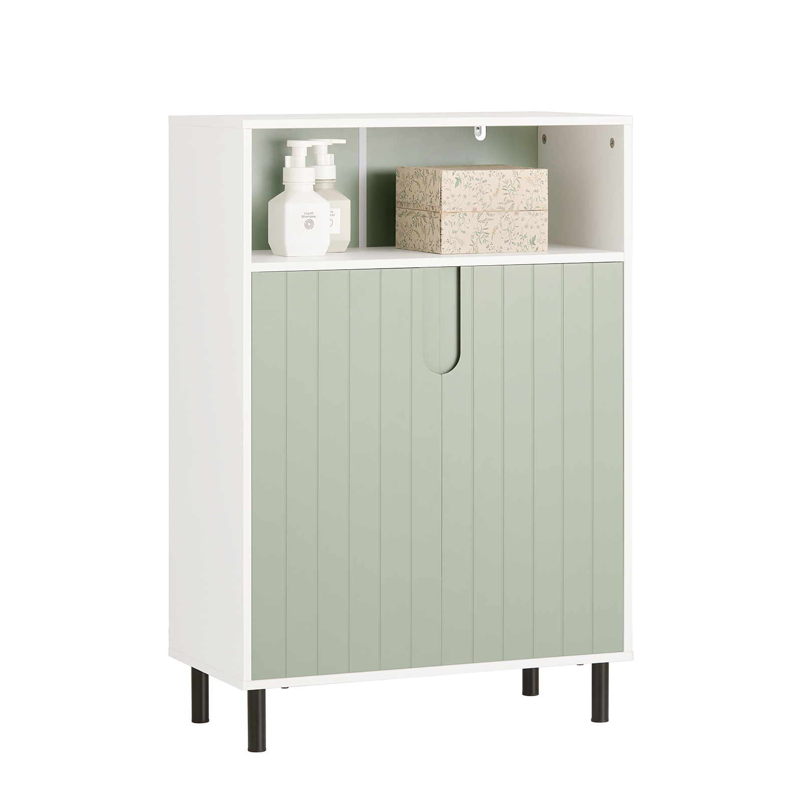 foto del prodotto sobuy bzr138-gr cassettiera da bagno con 2 ante armadio midi cassettiera armadio da bagno mobili da bagno credenza armadio da corridoio bianco-verde 60x87x30 cm