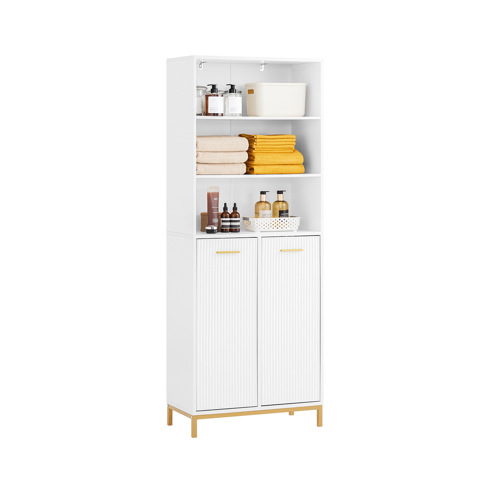 foto del prodotto sobuy bzr182-w armadio alto ampio armadio da bagno con borsa per la biancheria armadio da bagno armadio da bagno mobili da bagno bianco 65x170x32 cm