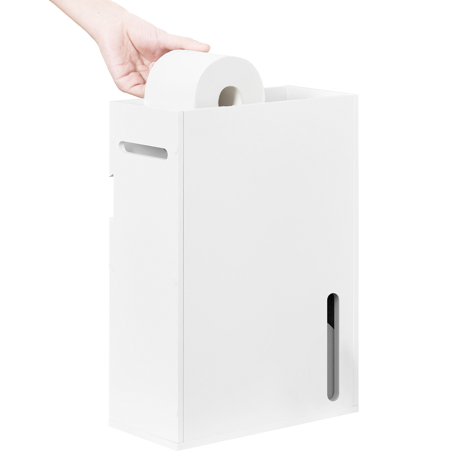 foto del prodotto sobuy bzr199-w mobiletto portaoggetti da parete mobile porta carta igienica mensola nicchia organizzatore bagno bianco 14x30x42cm