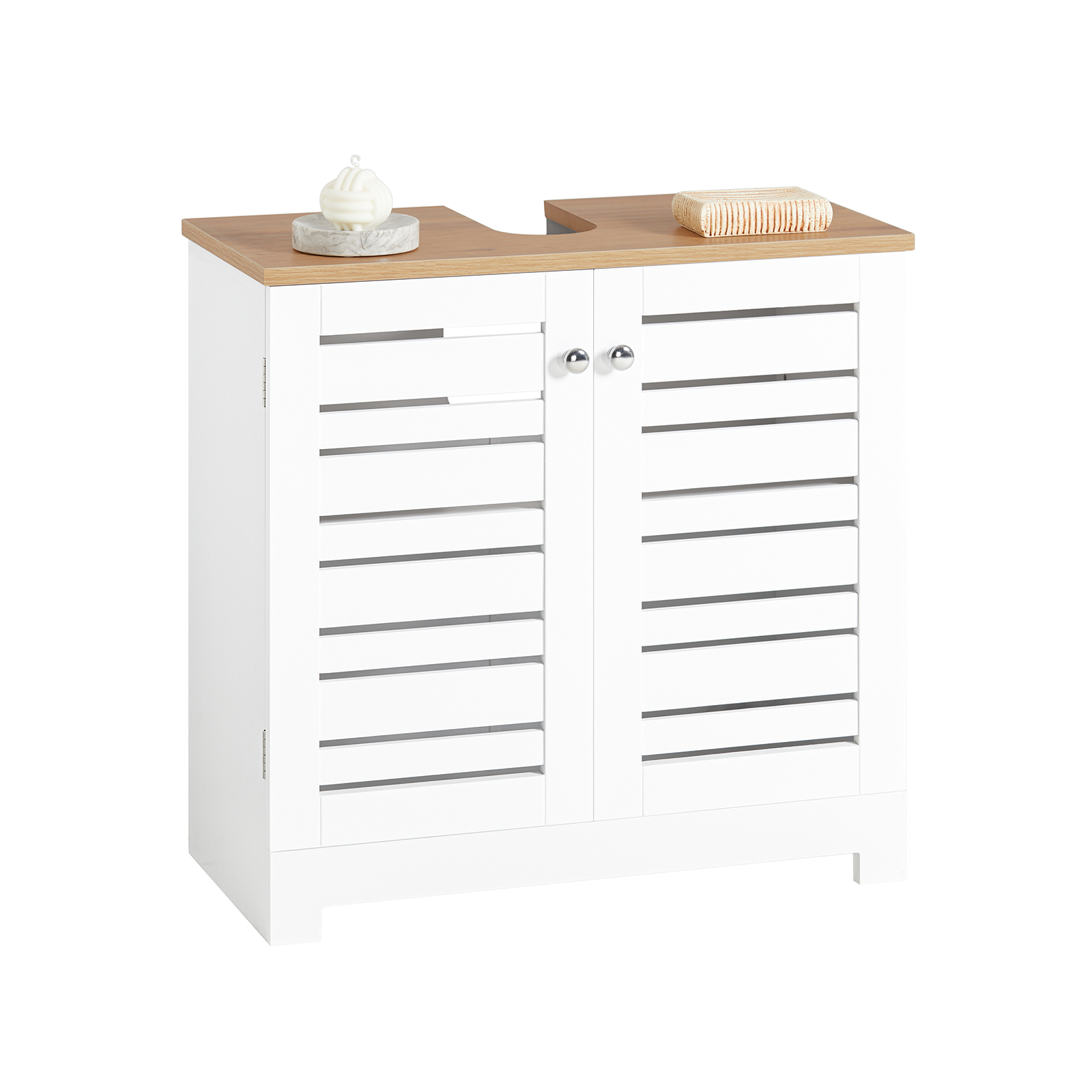 foto del prodotto sobuy bzr40-w lavabo sotto armadio con ante a doghe armadio da bagno vanity sotto armadio mobili da bagno bianco-natura