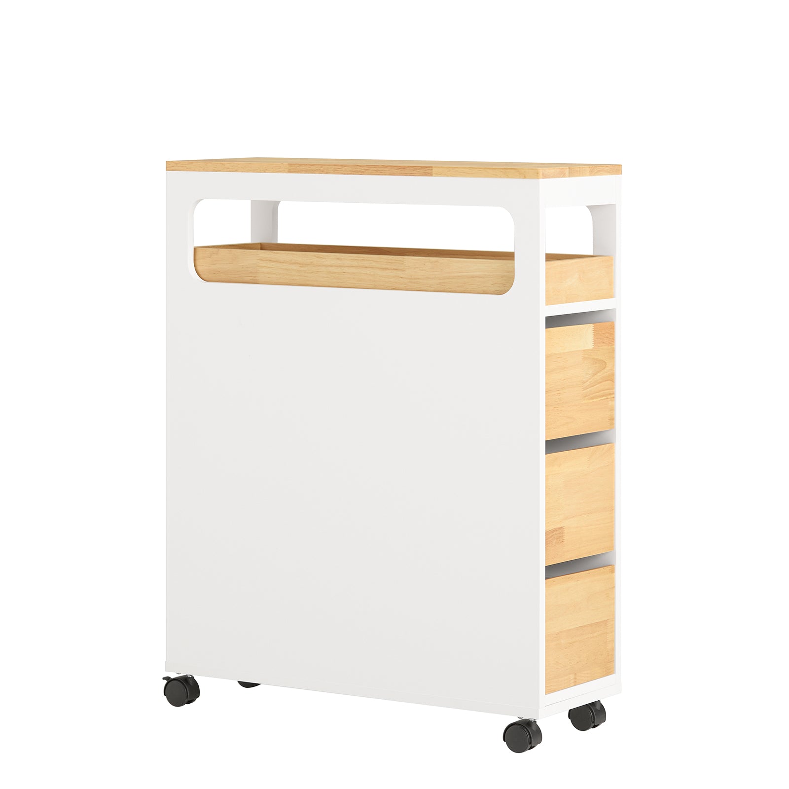 foto del prodotto sobuy carrellino salvaspazio con 3 cassetti carrello cucina organizzatore bagno mobiletto bagno colore bianco e naturale bzr54 wn